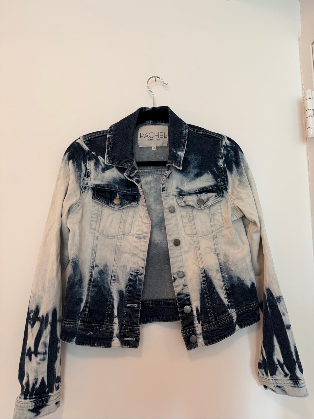 Rachel Roy Tie-Dye Denim Jean Jacket - Navy & White